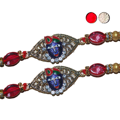 "Stone Studded Rakhi - SR-9110 A -code050- (2 RAKHIS) - Click here to View more details about this Product